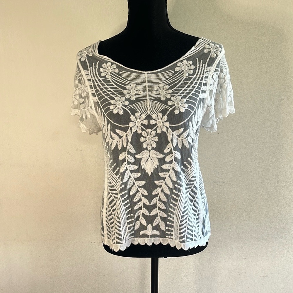 Express White Embroidered Top